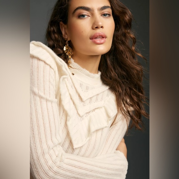 Anthropologie Victoria Cashmere Ruffle Sweater - Picture 3 of 7